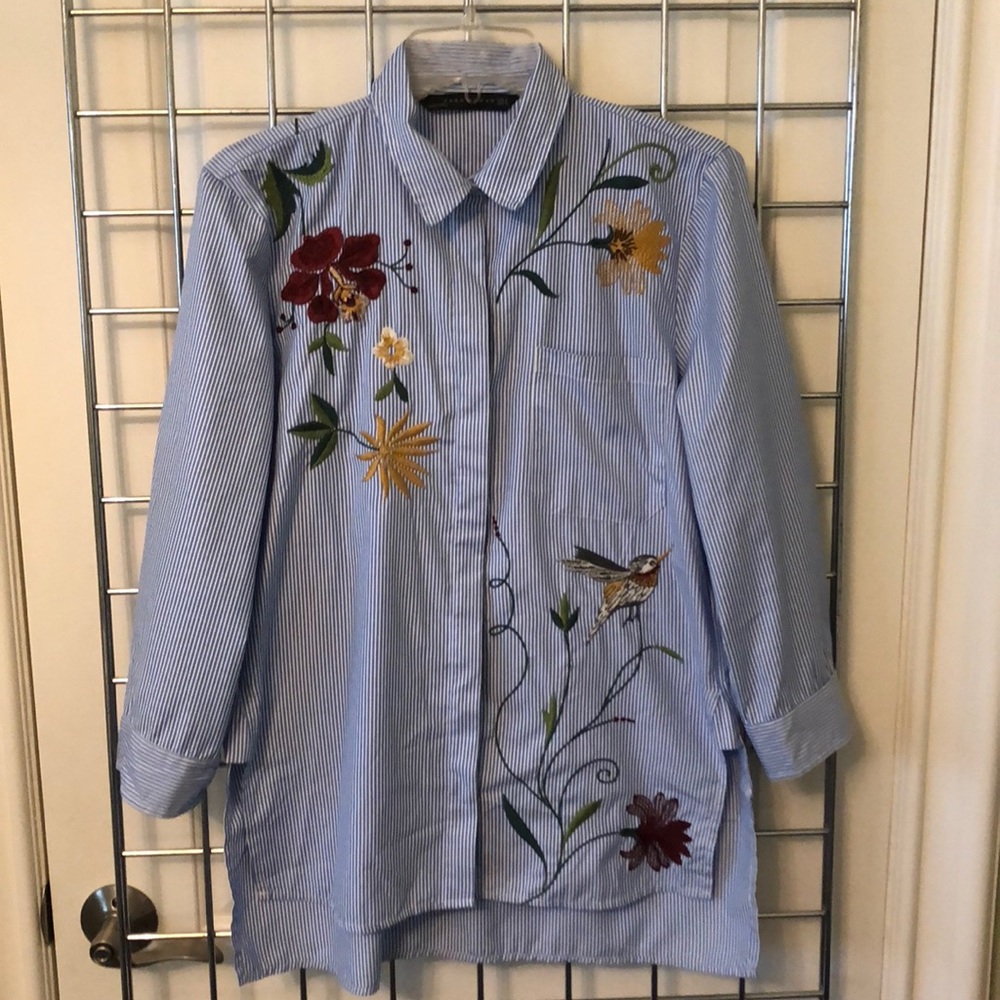 Zara embroidered striped shirt